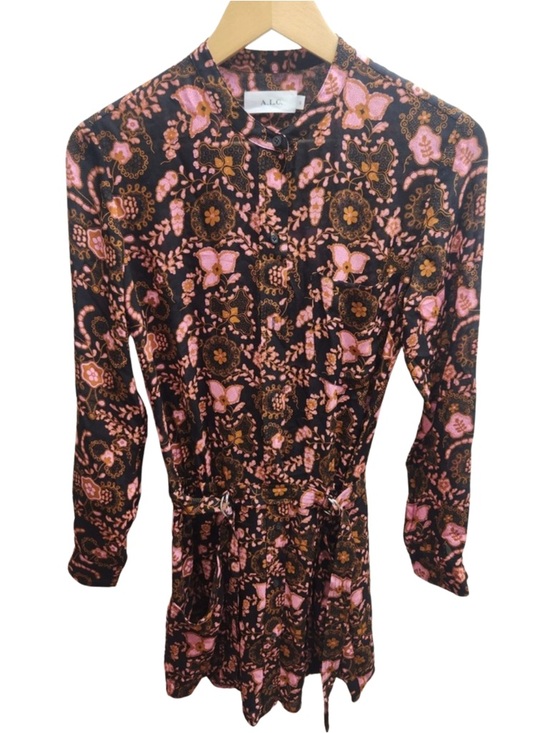 A.L.C. Dresses & Skirts - A.L.C. Liza 100% Silk Mini Dress Black Pink Multi Floral Shirt Dress EUC Size 0